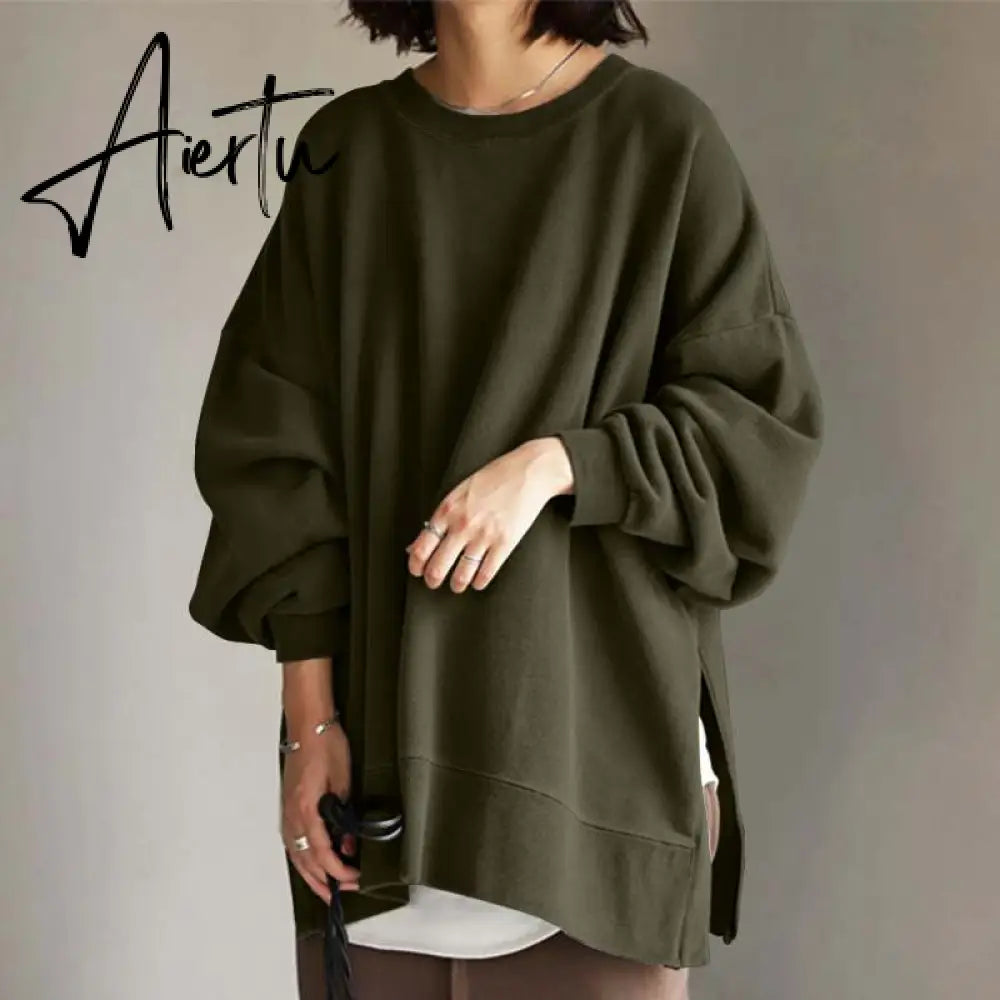 Aiertu Autumn Sweatshirt Women Long Sleeve Loose Hoodies Pullover Winter Casual Split Sweatshirts Hooded Streetwear Aiertu