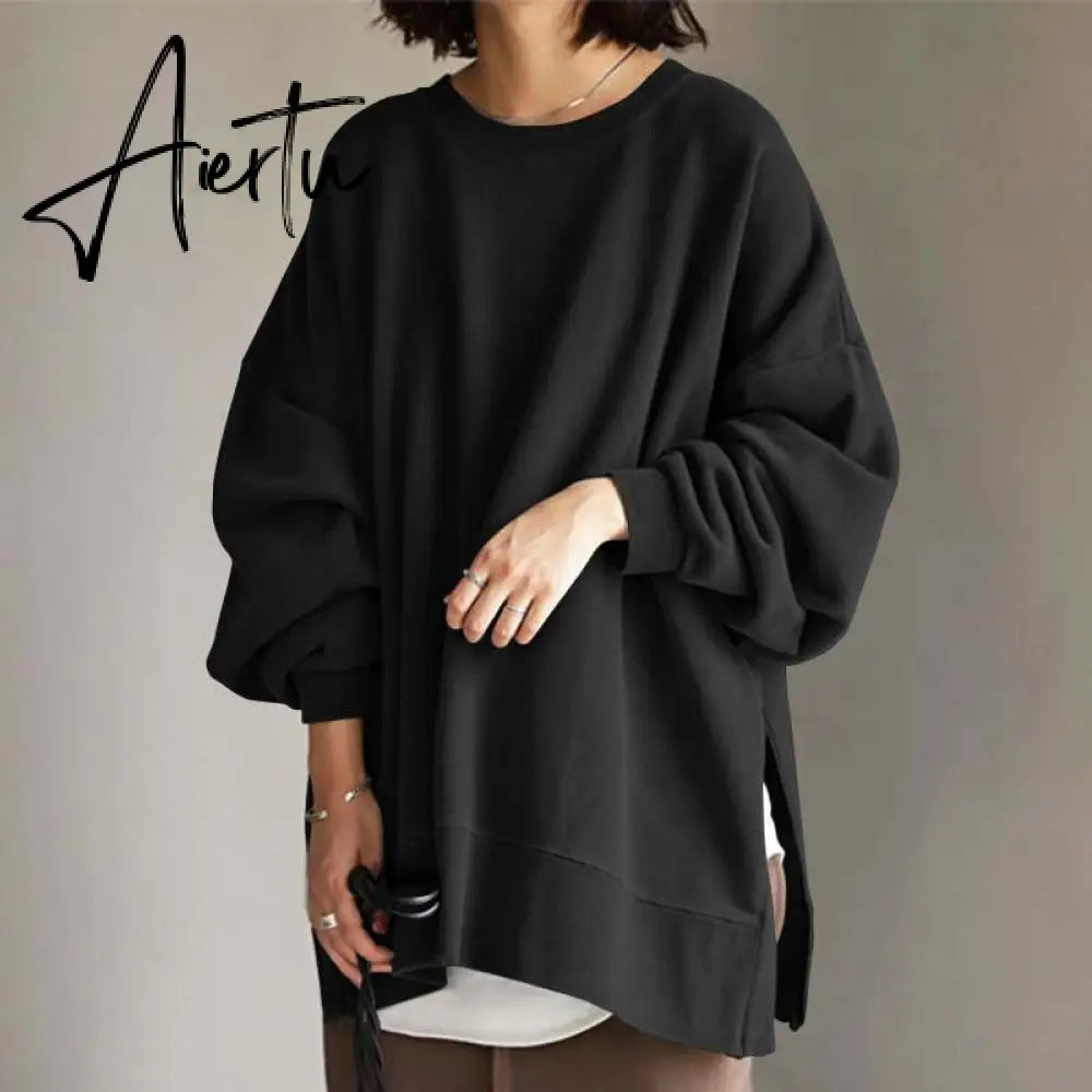 Aiertu Autumn Sweatshirt Women Long Sleeve Loose Hoodies Pullover Winter Casual Split Sweatshirts Hooded Streetwear Aiertu
