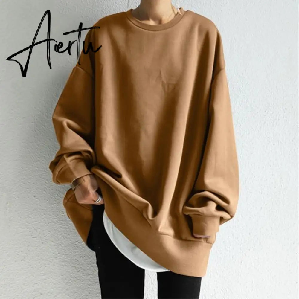 Aiertu Autumn Sweatshirt Women Long Sleeve Loose Hoodies Pullover Winter Casual Split Sweatshirts Hooded Streetwear Aiertu