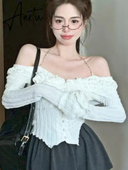 Aiertu Autumn White Sexy Kawaii Blouse Women Korean Fashion Elegant Party Slim Tops Female Ruffle Flounce Designer Casual Blouse 2023 Aiertu