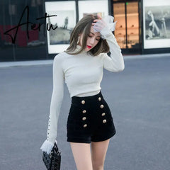 Aiertu Autumn Winter High Waist Velvet Wide Leg Shorts Women Chic Double Breasted Short Pants Fashion Sexy Bottoms Casual Ropa Mujer Aiertu