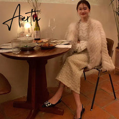 Aiertu Autumn Winter Small Fragrance Wind Tweed Skirt Women Fashion High Waist Ladies Business Skirts Woman Korean One Step Skirt Aiertu