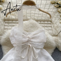 Aiertu Beach Style Chiffon Tube Top Halter Ribbons Drawstring Lace Up Bow Off Shoulder Backless Fashion Streetwear Sexy Vest Aiertu