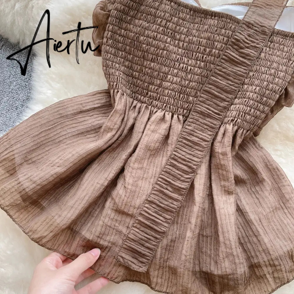 Aiertu Beach Style Chiffon Tube Top Halter Ribbons Drawstring Lace Up Bow Off Shoulder Backless Fashion Streetwear Sexy Vest Aiertu