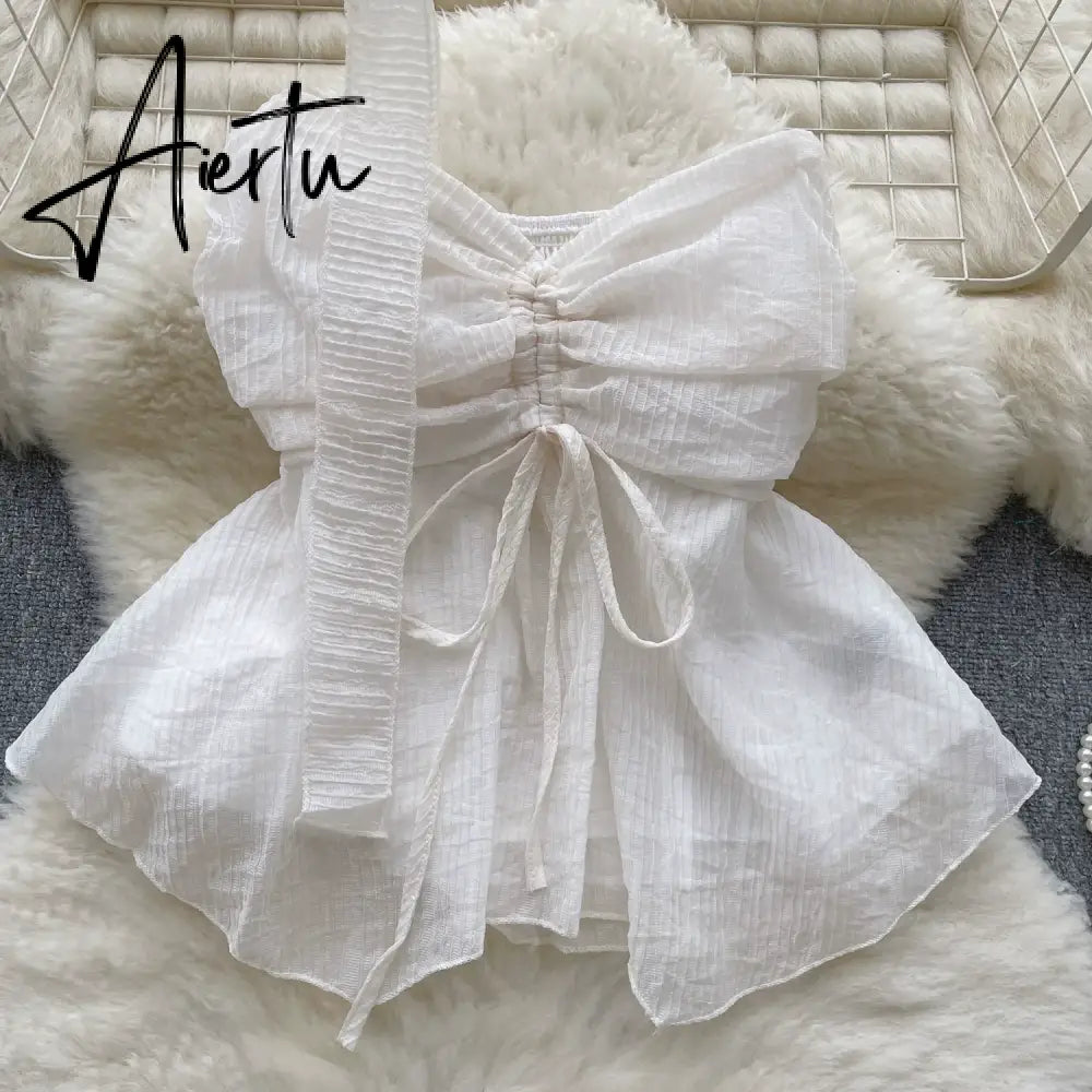 Aiertu Beach Style Chiffon Tube Top Halter Ribbons Drawstring Lace Up Bow Off Shoulder Backless Fashion Streetwear Sexy Vest Aiertu