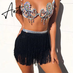 Aiertu Belly Dance Hip Scarf Skirt for Women Tassel Fringes Costume Belt Tribal Fringe Wrap Belt Mini Skirts Aiertu