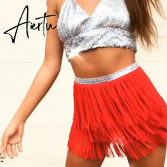 Aiertu Belly Dance Hip Scarf Skirt for Women Tassel Fringes Costume Belt Tribal Fringe Wrap Belt Mini Skirts Aiertu