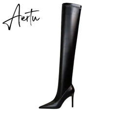 Aiertu Big Size 42 43 New High Quality Pointed Toe Over The Knee Boots Women Slip-On Stiletto High Heels Shoes Ladies Pumps Aiertu