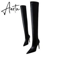 Aiertu Big Size 42 43 New High Quality Pointed Toe Over The Knee Boots Women Slip-On Stiletto High Heels Shoes Ladies Pumps Aiertu