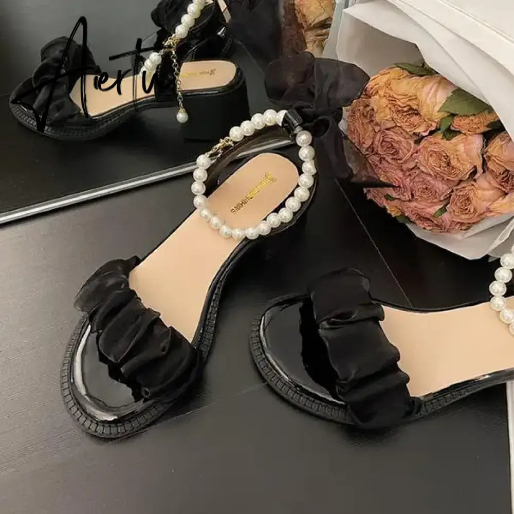 Aiertu Black Platform Sandals Female Shoe Summer Lace Denim Women's High Heels Med Espadrilles Girls Laces Fashion Gladiator Beige Aiertu