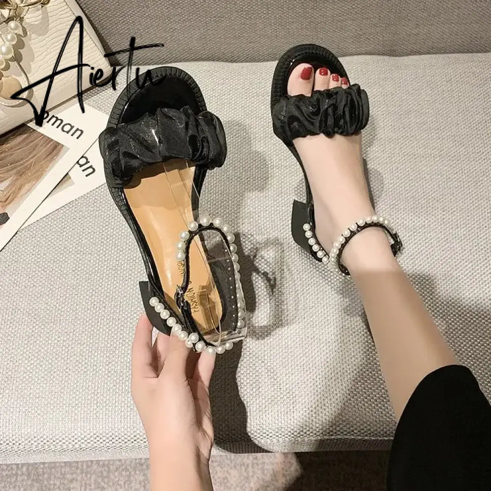 Aiertu Black Platform Sandals Female Shoe Summer Lace Denim Women's High Heels Med Espadrilles Girls Laces Fashion Gladiator Beige Aiertu