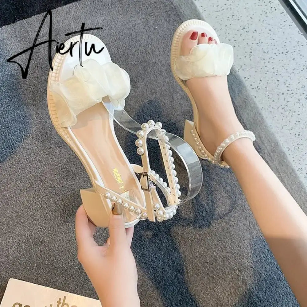 Aiertu Black Platform Sandals Female Shoe Summer Lace Denim Women's High Heels Med Espadrilles Girls Laces Fashion Gladiator Beige Aiertu