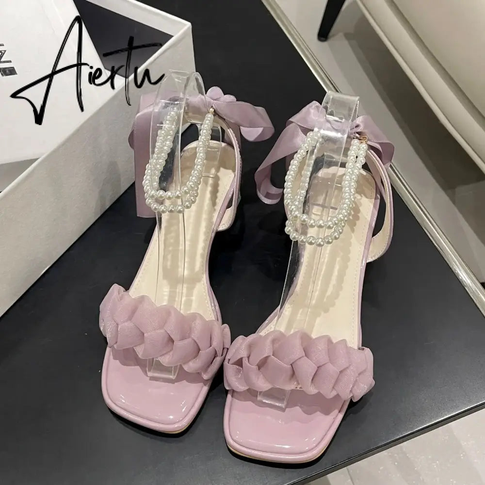 Aiertu Black Platform Sandals Female Shoe Summer Lace Denim Women's High Heels Med Espadrilles Girls Laces Fashion Gladiator Beige Aiertu