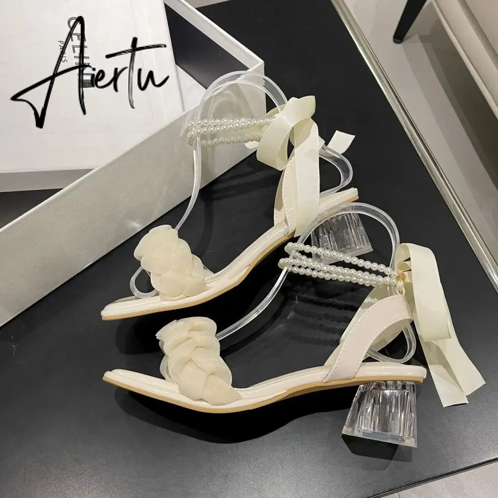 Aiertu Black Platform Sandals Female Shoe Summer Lace Denim Women's High Heels Med Espadrilles Girls Laces Fashion Gladiator Beige Aiertu