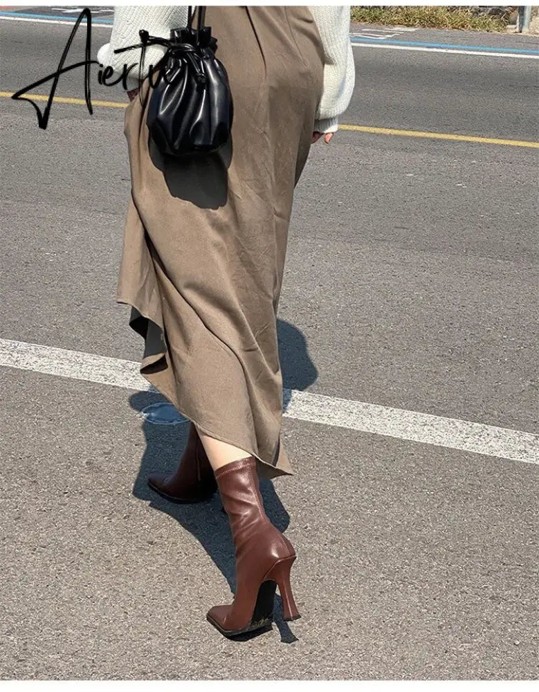 Aiertu Black Women Ankle Boots Woman Thin High Heel Fashion Pointed Toe Zipper Winter Women's Shoes Leather White Short Booties Aiertu
