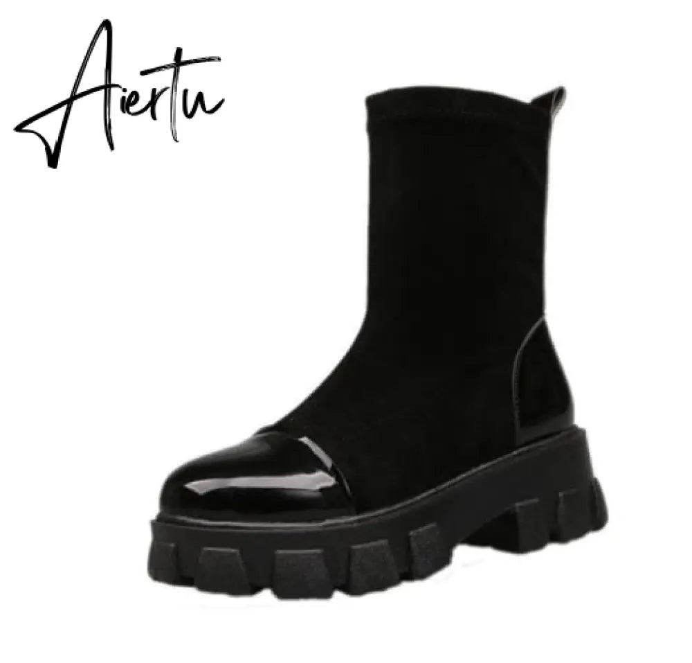 Aiertu  boots woman new ladies casual stretch fabric socks boots fashion Cross-tied women shoes platform boots gothic women Aiertu