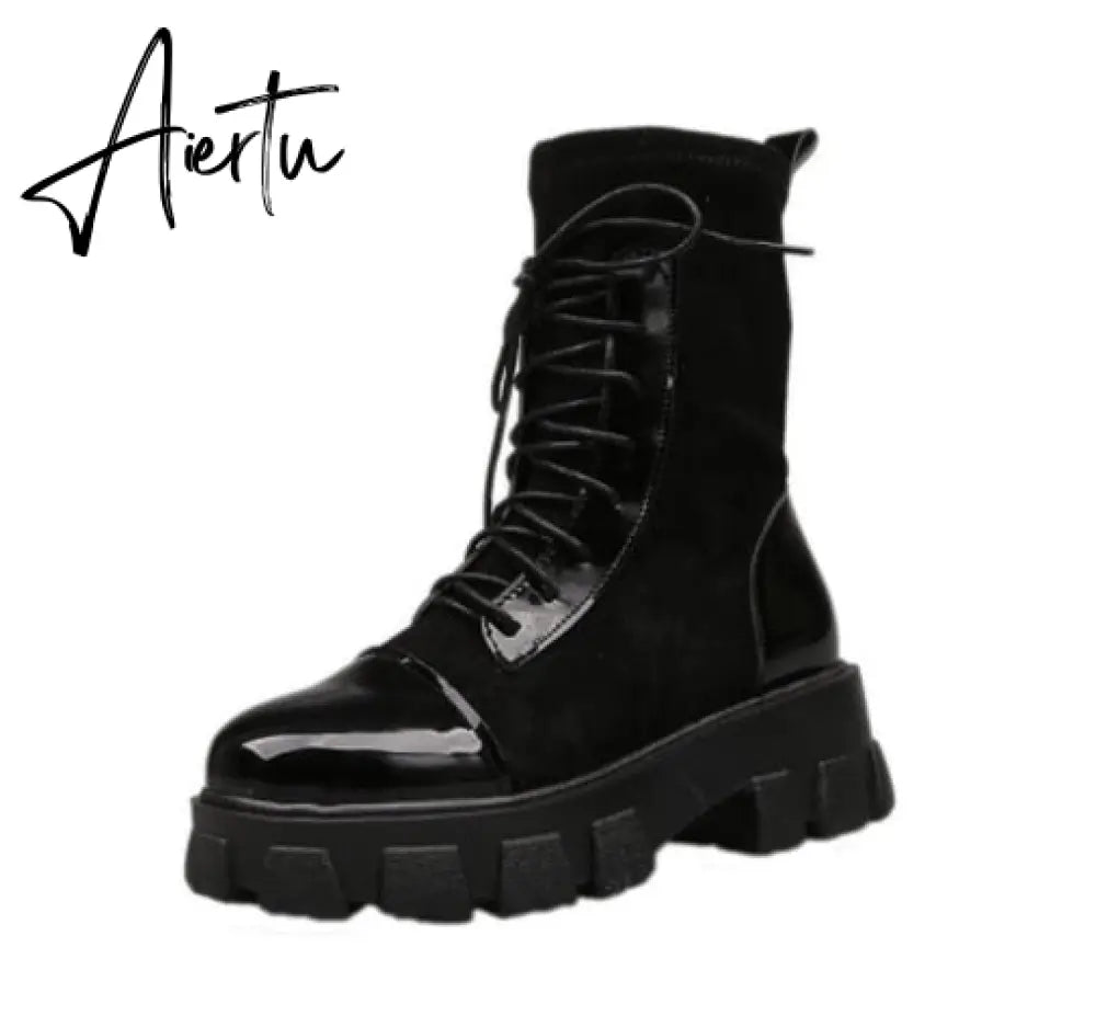 Aiertu  boots woman new ladies casual stretch fabric socks boots fashion Cross-tied women shoes platform boots gothic women Aiertu