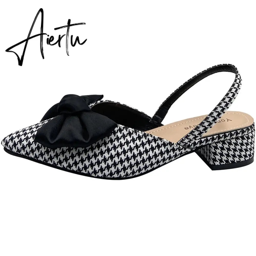 Aiertu Bow Sandals Women Summer Pointed Low Heel Sandals Women Fashion Baotou Thin Strap Sandals High Heels Sandalias De Mujer Aiertu