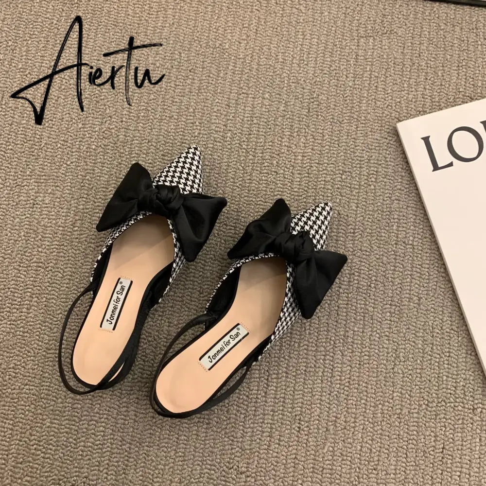 Aiertu Bow Sandals Women Summer Pointed Low Heel Sandals Women Fashion Baotou Thin Strap Sandals High Heels Sandalias De Mujer Aiertu
