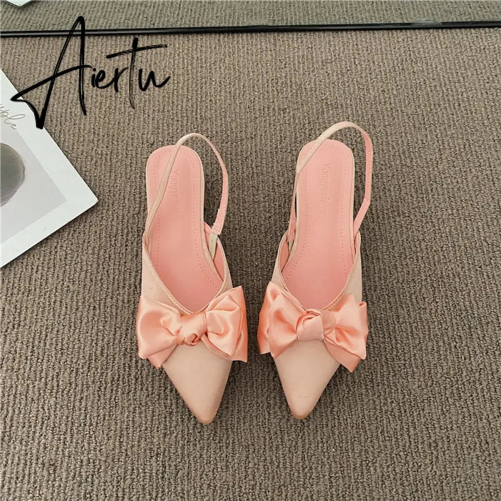 Aiertu Bow Sandals Women Summer Pointed Low Heel Sandals Women Fashion Baotou Thin Strap Sandals High Heels Sandalias De Mujer Aiertu