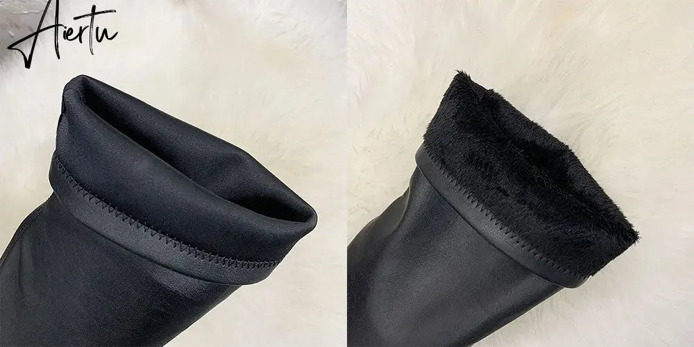 Aiertu Brand Design Skidproof Sole Cosy Chunky Heels Fashion Stylish Leisure Cool Add Fur Winter Over The Knee High Boots Shoes Women Aiertu