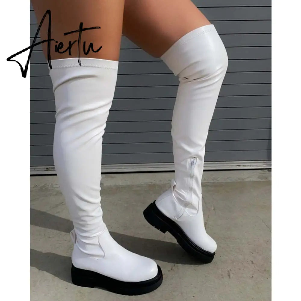 Aiertu Brand Design Skidproof Sole Cosy Chunky Heels Fashion Stylish Leisure Cool Add Fur Winter Over The Knee High Boots Shoes Women Aiertu