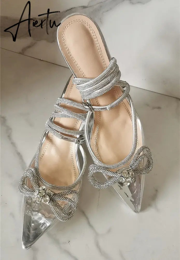 Aiertu Brand Luxury Crystal Sequined Bowknot Women Pumps Sexy Ankle Strap High heels Female Sandals Summer Fashion Wedding Prom Shoes Aiertu