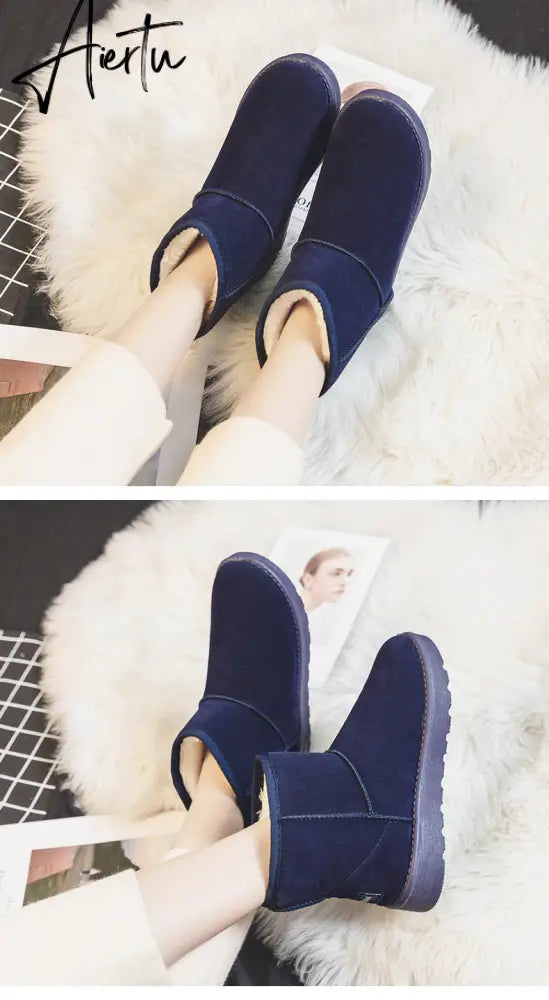 Aiertu  Brand Women's Shoes Australian Boots Winter Footwear Round Toe Flat Heel Boots-Women Fashion Snow Low Ladies Ankle Cotton Aiertu