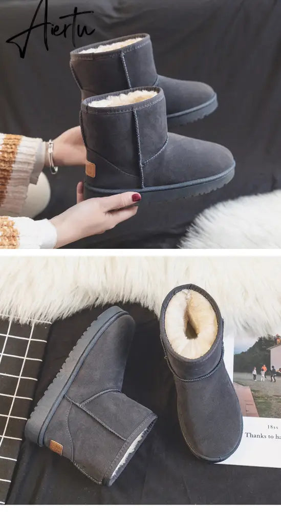 Aiertu  Brand Women's Shoes Australian Boots Winter Footwear Round Toe Flat Heel Boots-Women Fashion Snow Low Ladies Ankle Cotton Aiertu