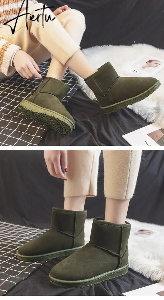 Aiertu  Brand Women's Shoes Australian Boots Winter Footwear Round Toe Flat Heel Boots-Women Fashion Snow Low Ladies Ankle Cotton Aiertu