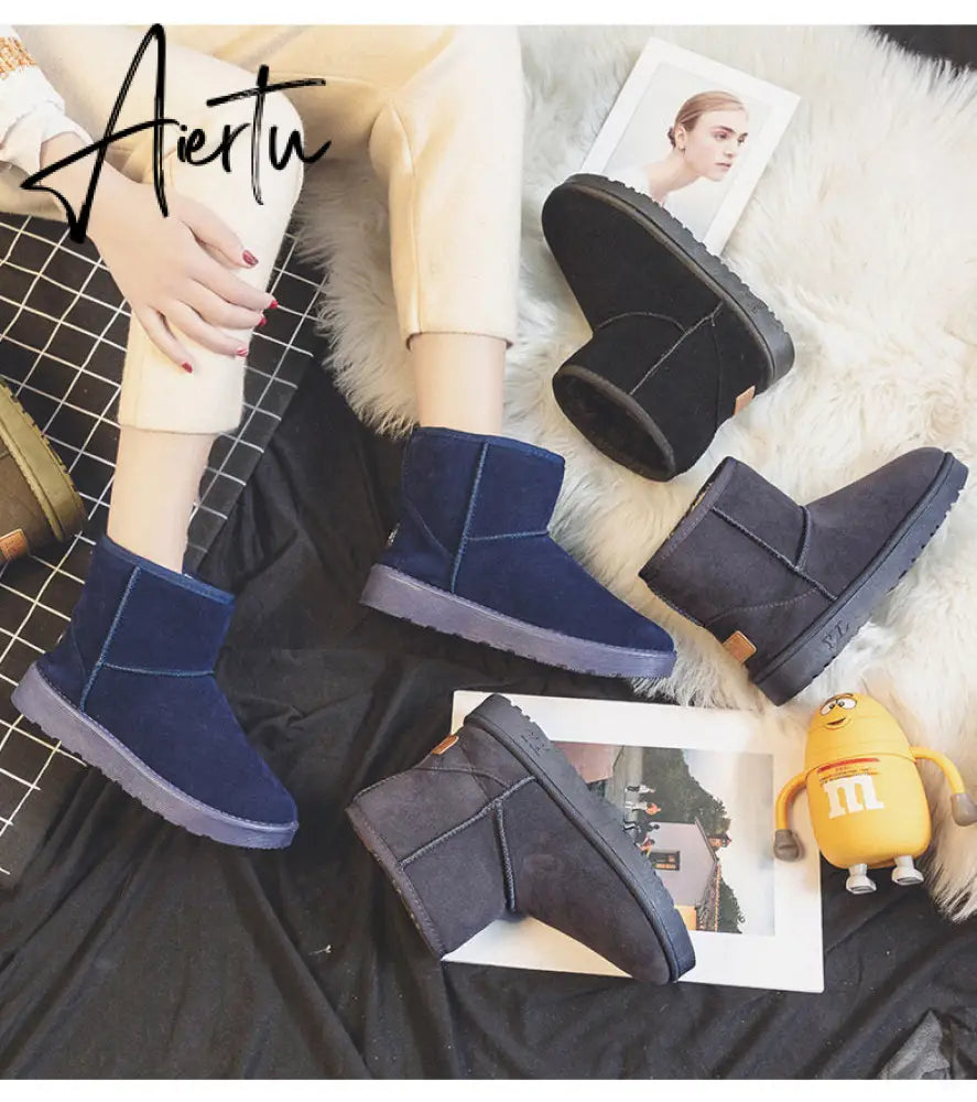 Aiertu  Brand Women's Shoes Australian Boots Winter Footwear Round Toe Flat Heel Boots-Women Fashion Snow Low Ladies Ankle Cotton Aiertu