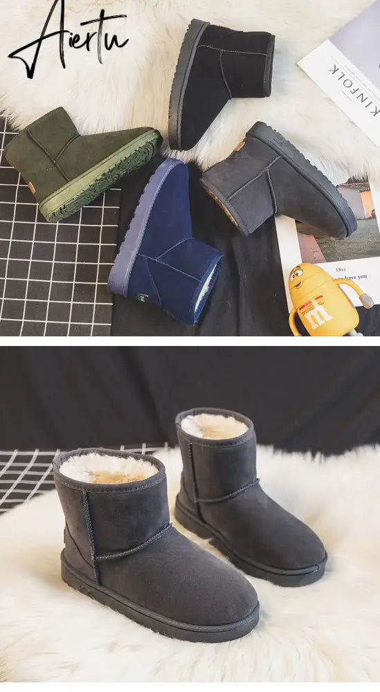 Aiertu  Brand Women's Shoes Australian Boots Winter Footwear Round Toe Flat Heel Boots-Women Fashion Snow Low Ladies Ankle Cotton Aiertu