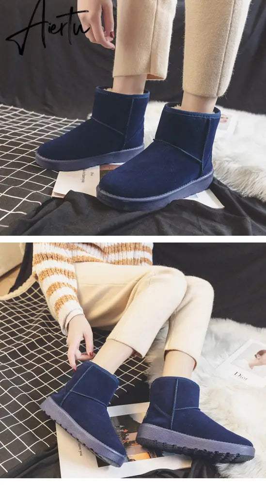 Aiertu  Brand Women's Shoes Australian Boots Winter Footwear Round Toe Flat Heel Boots-Women Fashion Snow Low Ladies Ankle Cotton Aiertu