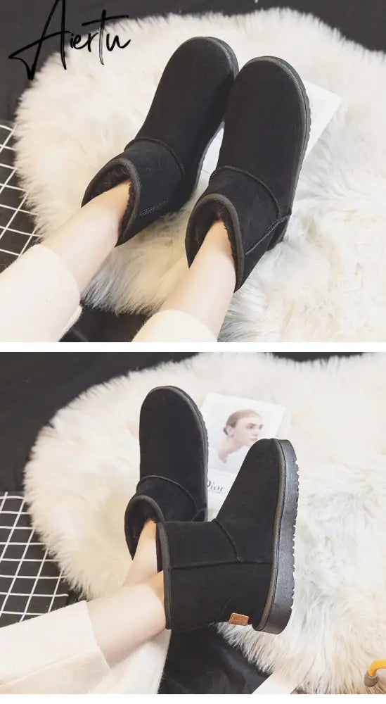 Aiertu  Brand Women's Shoes Australian Boots Winter Footwear Round Toe Flat Heel Boots-Women Fashion Snow Low Ladies Ankle Cotton Aiertu