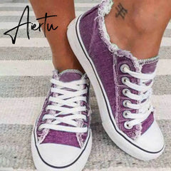 Aiertu Canvas Shoes for Women Fashion Lace Up Flat Sneakers Solid Color Casual Ladies Vulcanized Shoes Plus Size Zapatillas Mujer Aiertu