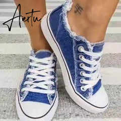 Aiertu Canvas Shoes for Women Fashion Lace Up Flat Sneakers Solid Color Casual Ladies Vulcanized Shoes Plus Size Zapatillas Mujer Aiertu