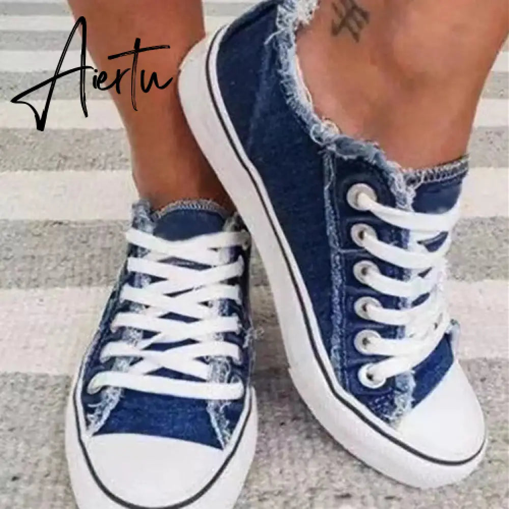 Aiertu Canvas Shoes for Women Fashion Lace Up Flat Sneakers Solid Color Casual Ladies Vulcanized Shoes Plus Size Zapatillas Mujer Aiertu