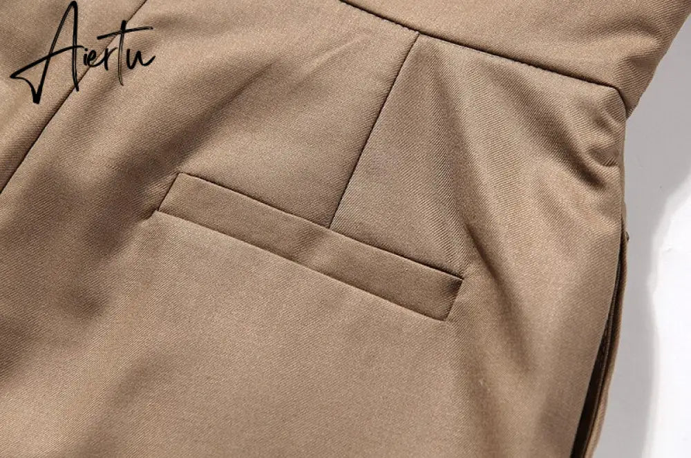 Aiertu Casual Irregular Trousers For Women High Waist Lace Up Button Straight Slim Pants Female Autumn Fashion New Aiertu