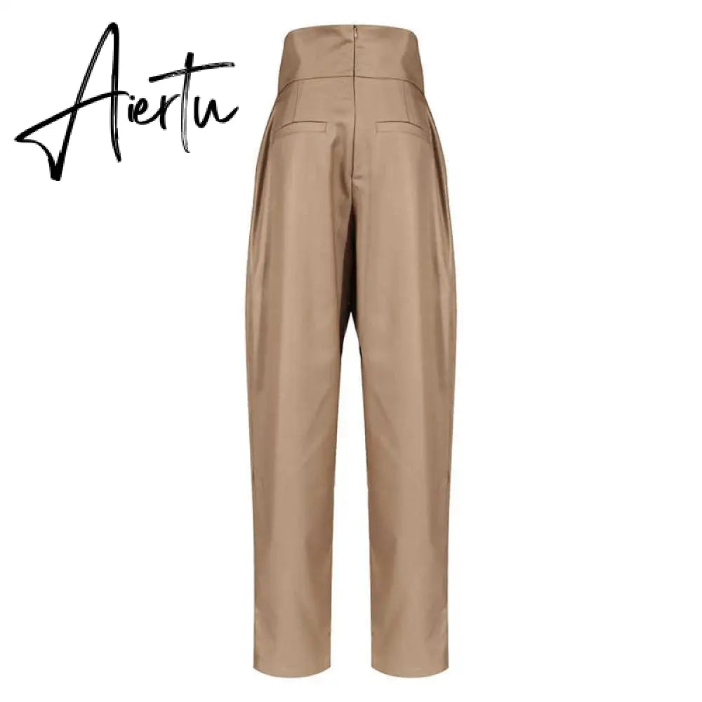 Aiertu Casual Irregular Trousers For Women High Waist Lace Up Button Straight Slim Pants Female Autumn Fashion New Aiertu