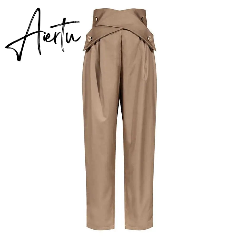 Aiertu Casual Irregular Trousers For Women High Waist Lace Up Button Straight Slim Pants Female Autumn Fashion New Aiertu