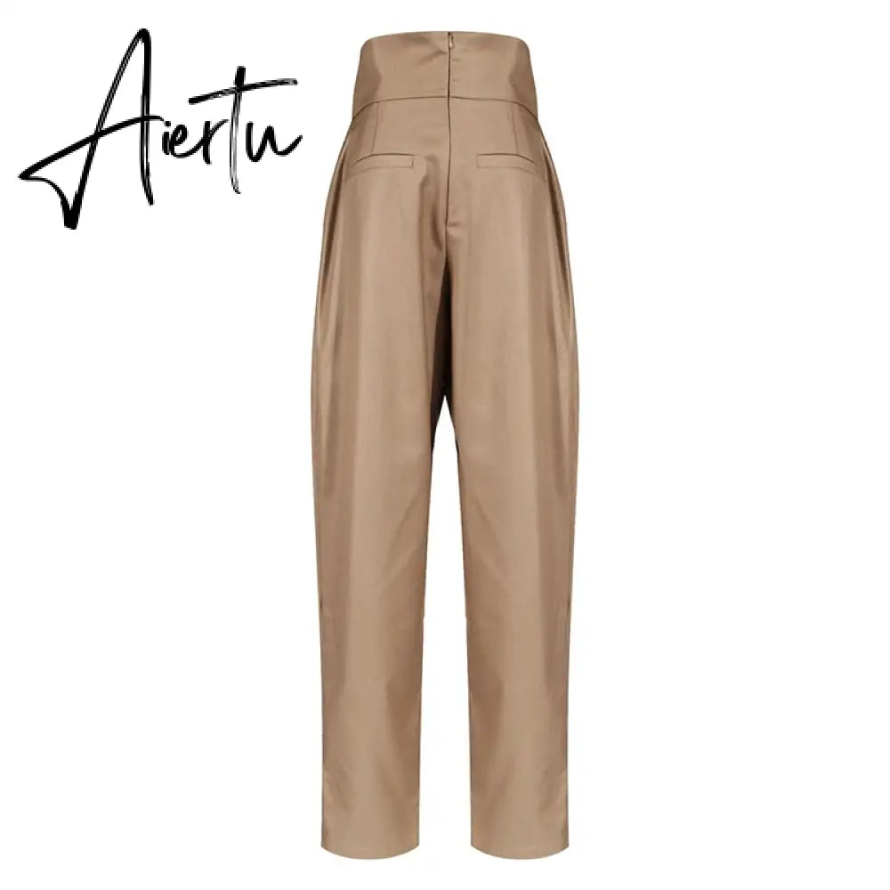 Aiertu Casual Irregular Trousers For Women High Waist Lace Up Button Straight Slim Pants Female Autumn Fashion New Aiertu