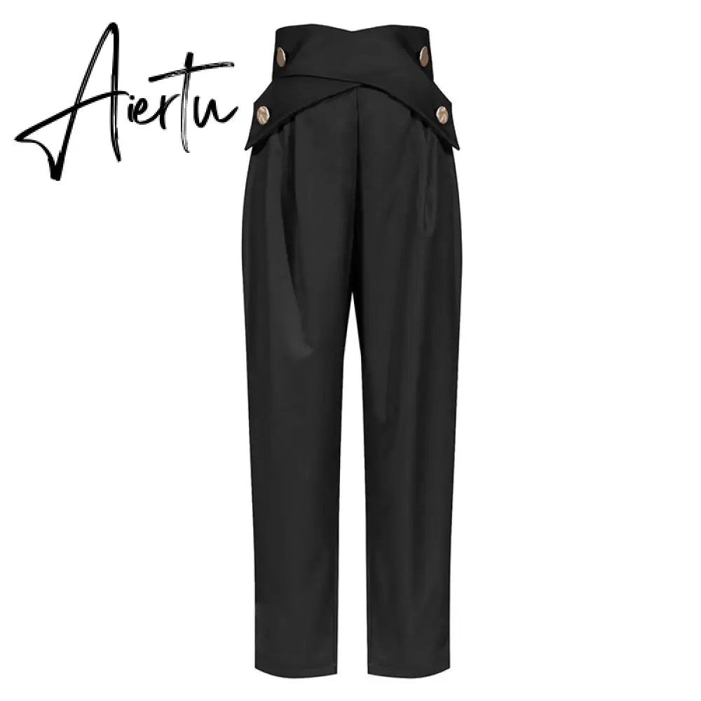Aiertu Casual Irregular Trousers For Women High Waist Lace Up Button Straight Slim Pants Female Autumn Fashion New Aiertu
