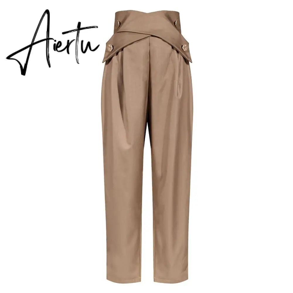 Aiertu Casual Irregular Trousers For Women High Waist Lace Up Button Straight Slim Pants Female Autumn Fashion New Aiertu