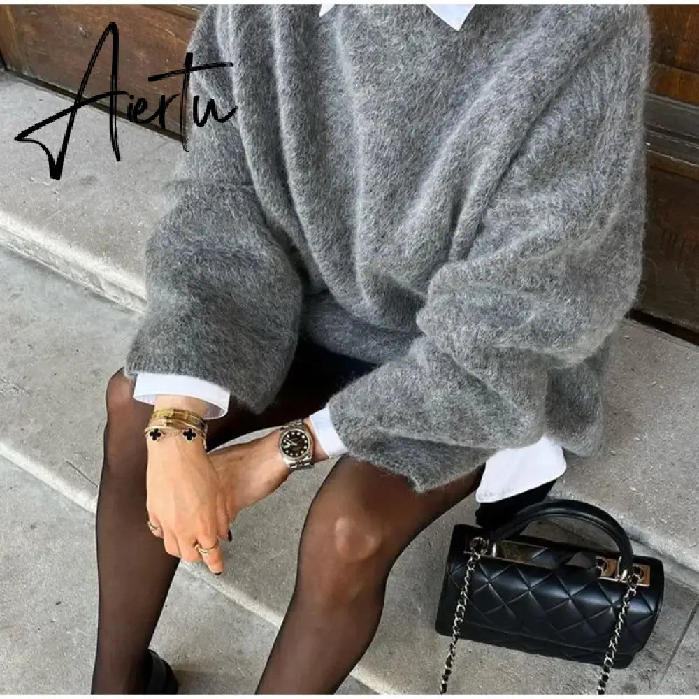 Aiertu Casual Knitted Sweater For Women 2024 Spring Autumn Long Sleeve O-neck All-match Pullover Female Fashion Streetwear Sweaters Aiertu