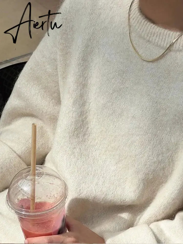 Aiertu Casual Knitted Sweater For Women 2024 Spring Autumn Long Sleeve O-neck All-match Pullover Female Fashion Streetwear Sweaters Aiertu