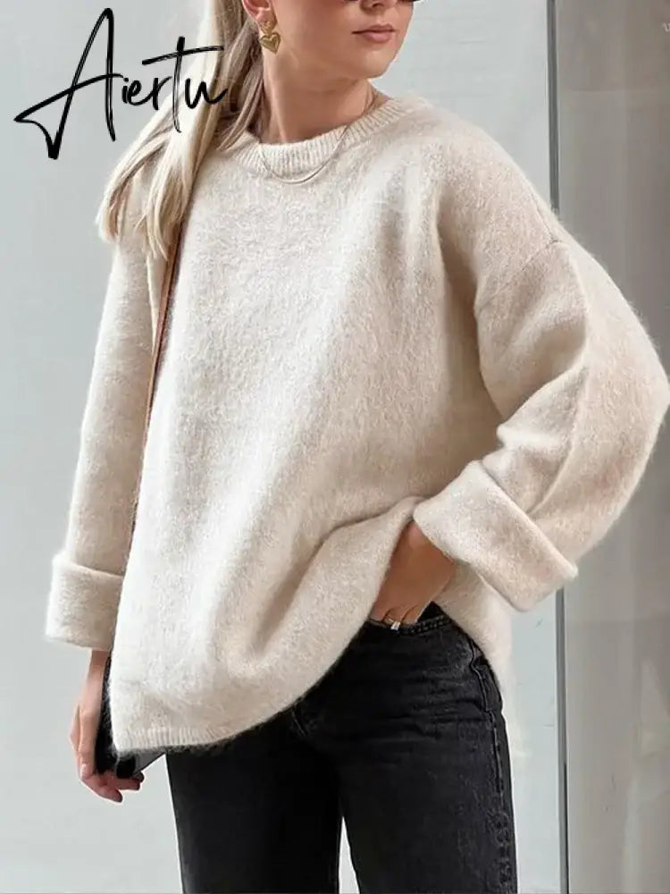 Aiertu Casual Knitted Sweater For Women 2024 Spring Autumn Long Sleeve O-neck All-match Pullover Female Fashion Streetwear Sweaters Aiertu