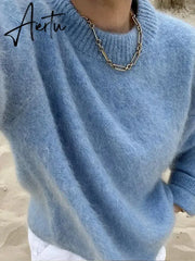 Aiertu Casual Knitted Sweater For Women 2024 Spring Autumn Long Sleeve O-neck All-match Pullover Female Fashion Streetwear Sweaters Aiertu