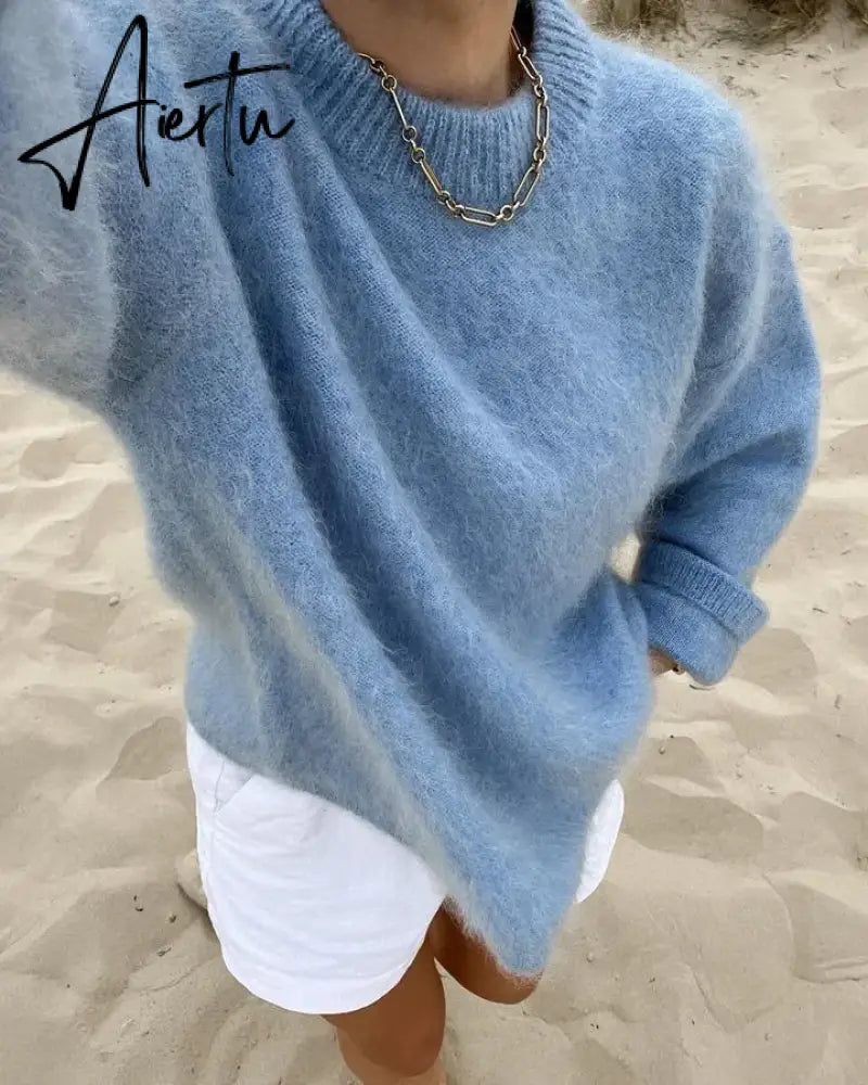 Aiertu Casual Knitted Sweater For Women 2024 Spring Autumn Long Sleeve O-neck All-match Pullover Female Fashion Streetwear Sweaters Aiertu