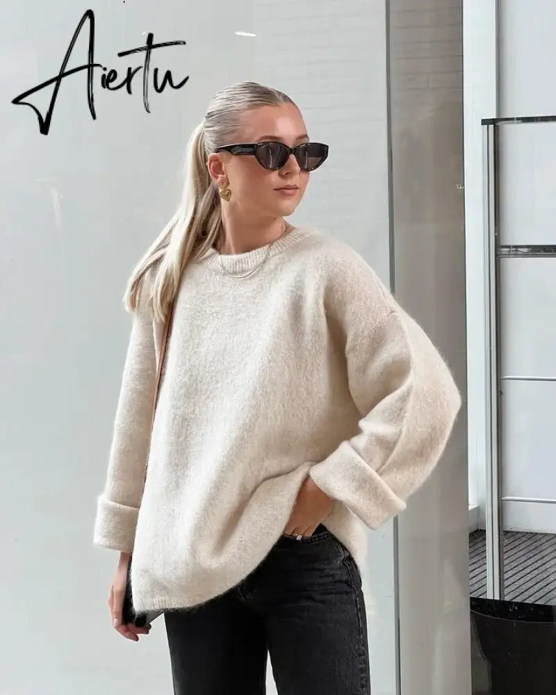 Aiertu Casual Knitted Sweater For Women 2024 Spring Autumn Long Sleeve O-neck All-match Pullover Female Fashion Streetwear Sweaters Aiertu