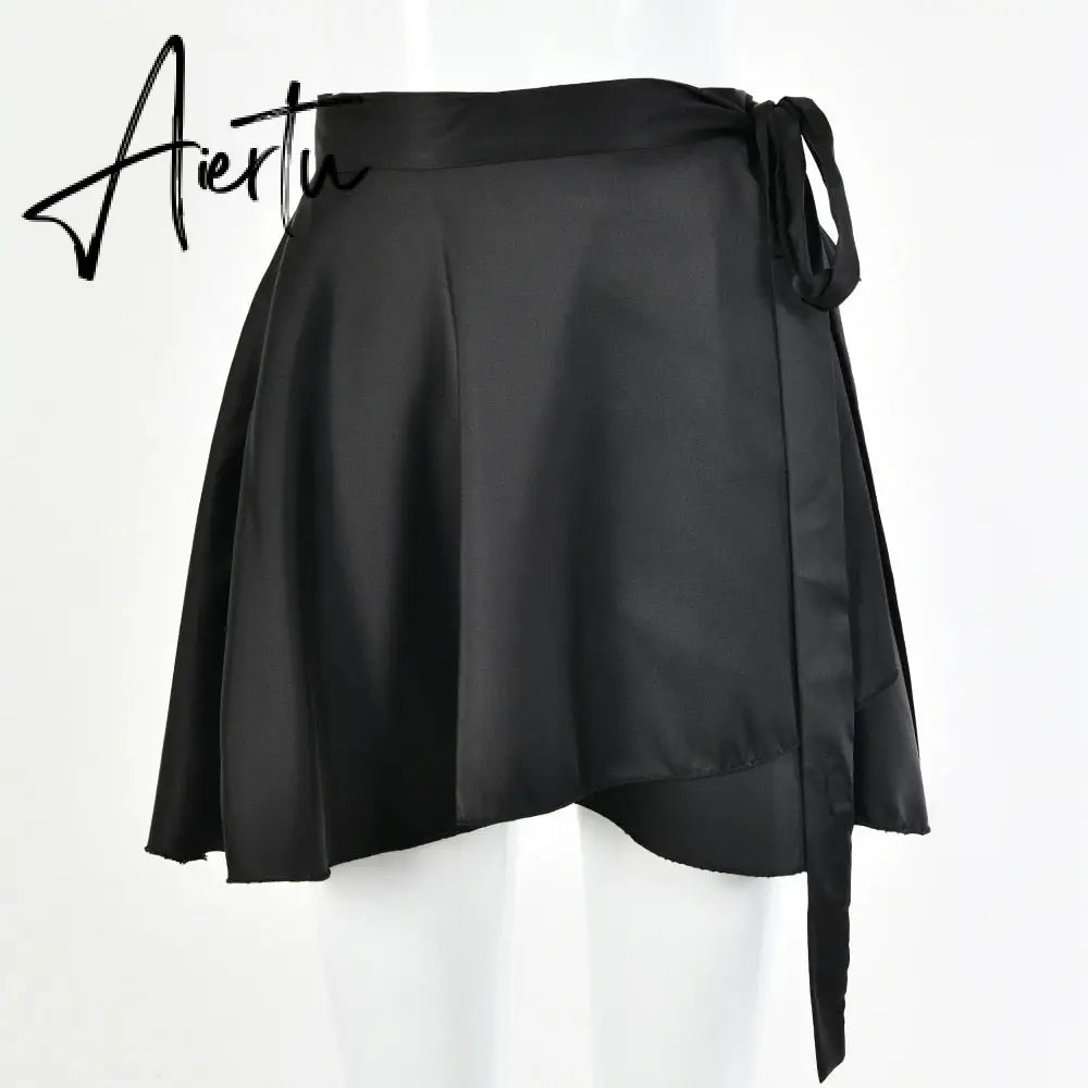 Aiertu  Casual Satin Two Piece Dress Set For Women White O-neck Button Top Bandage Mini Pencil Skirts Outfits Fashion Party Suit Aiertu